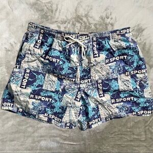Regatta Sport Vintage Sailing Print Swim Trunks Mesh Liner Blue White Large